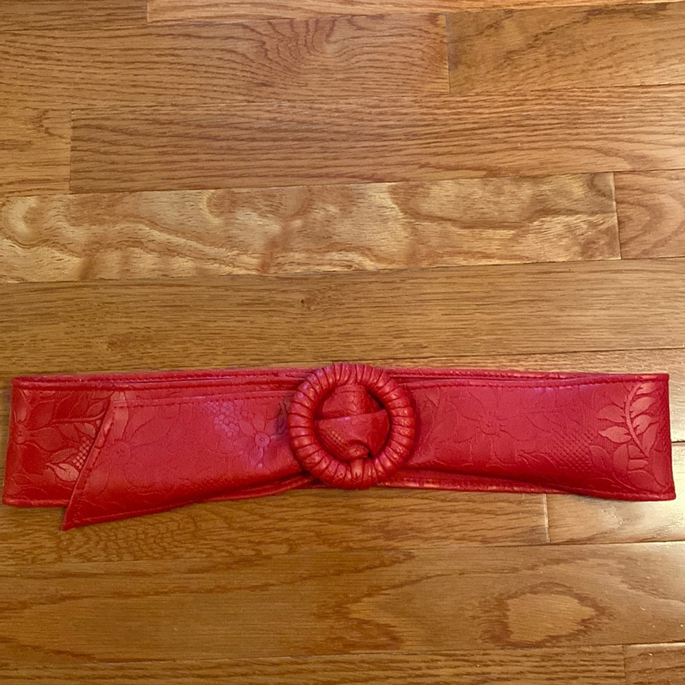 39” red belt with flower design